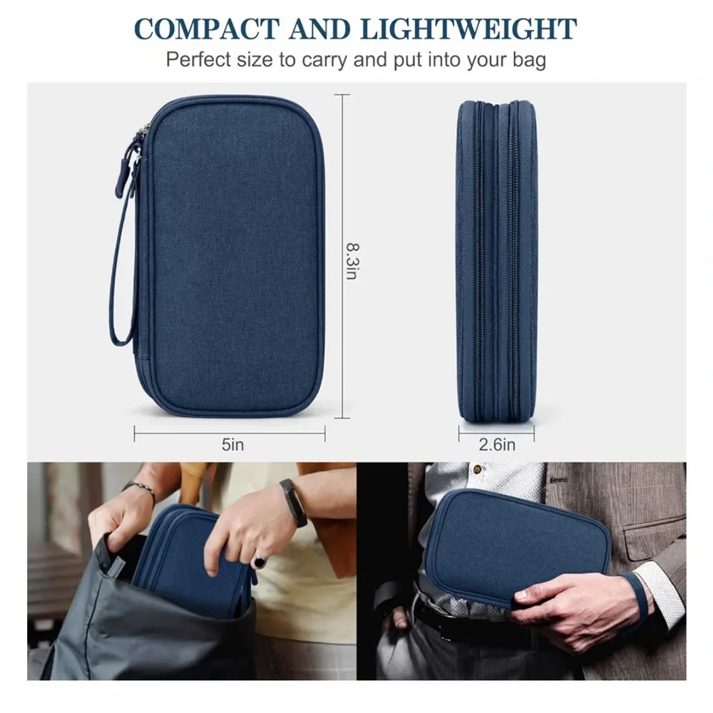 Compact Blue Electronics Travel Organizer